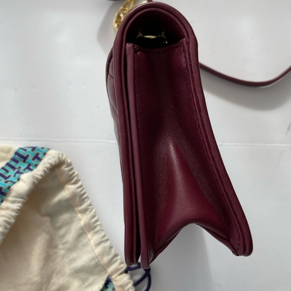 Tory Burch Alexa Quilted Mini Imperial Garnet Leather Shoulder Bag chain strap - Picture 6 of 10